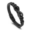 Bracciale da uomo in pelle nera intrecciata con simbolo infinito in acciaio inossidabile - Nero