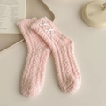 Pink coral fleece socks for women featuring cute white bows and soft plush texture - One Size / Pink