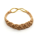 Handmade beige cotton rope woven headband with yellow elastic band for styling - Brown