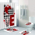 Detail of red buffalo plaid LOVE heart bath mat and matching toilet rugs set - 24-6 / 90*180CM Single Shower Curtain