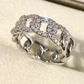 Polished silver cuban link ring with pavé micro-inlaid zircon in minimalist circular style - US 7 / Silver Half Stone