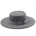 Cappello classico in lana grigia a tesa larga con elegante fiocco in nastro abbinato - M (56-58cm) / Grigio chiaro