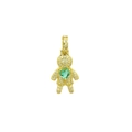 Macro shot of gold boy-shaped pendant with colorful heart zirconia and pave stones - Humanoid Pendant / Green
