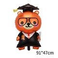 Graduation bear foil balloon in orange with mortarboard and diploma, 91x47cm size - Large Doctorate Bear