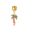 Golden coconut tree pendant with green and red enamel for DIY necklaces and bracelets - Style 16-Colored Coconut Tree
