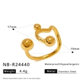 Macro detail of asymmetric gold stainless steel ring showing smooth finish and 17mm size - Irregular Intertwined Lines Style (NB-R24440)