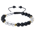 Detail of adjustable braided bracelet with matte stones, clear beads and gold spacers - Matte Stone + Clear Quartz Bracelet