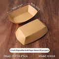 9 inch disposable kraft paper boat tray for snacks, 50 pieces per pack on wood table - 9 Inch Kraft Paper Boat (50 Pcs/Pack) 25.5*16.8cm