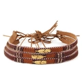 Three-pack bohemian woven rope set with brown suede bands and golden feather pendants - 17-Feather Pendant 3-piece Set