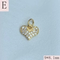 Macro detail of gold heart pendant with white zircons showing 9x8.1mm dimensions - E-Full Pave Zircon Heart