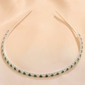 Detail of silver headband with emerald green and white square cut zircon stones - Green White Silver (FG0009-6)