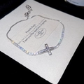 Dettaglio del bracciale a croce in argento con pietre di zircone e chiusura a scorrimento - Stile Croce di Zirconia Densamente Incastonata (3#手链-环保-银色)