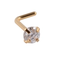 L-shaped gold stainless steel nose stud with a clear round four-prong zircon stone - 0.8x7x3mm / Gold L-Shape Round Clear Zircon