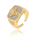 Adjustable gold ring for women featuring a cross pattern inlaid with zircon stones - J1563-Cross Open Ring