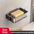 Wall-mounted gunmetal aluminum soap dish with drain tray and integrated hook - Adhesive Space Aluminum Soap Dish-1 Pack-Gunmetal Grey