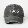 Gorra vintage de algodón gris oscuro lavado con bordado +966 blanco y correa ajustable - Negro Lavado
