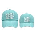 Teal washed cotton baseball cap set with MAMA and MINI 3D embroidery for parent and child - MAMA And MINI Style / Lake Blue