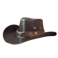 Classic dark brown western cowboy hat in faux leather featuring bull head metal ornament - Bull Head Belt Decor / Dark Coffee