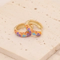 Pendientes de aro vintage franceses con motivos florales de esmalte de colores en oro - Naranja