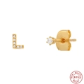 Detail of S925 sterling silver gold-plated letter L stud earring with small crystals - Letter L / Gold