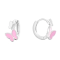 Élégantes boucles d'oreilles créoles papillon en argent S925 et émail rose - Argent 925 / Boucles d'oreilles papillon argentées