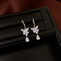 Detailed view of silver butterfly earrings with sparkling cubic zirconia teardrops - Silver (31# Ear Hook - Silver)