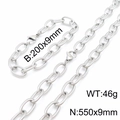 Silver 9mm twisted oval link chain necklace and bracelet jewelry set in stainless steel - Silver (550x9mm)