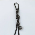 Handwoven black and white lanyard keychain with a polished silver metal ball pendant - Coffee