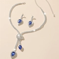 Brautschmuck-Set in Silber mit blauen Wassertropfen-Edelsteinen und Strasssteinen - Wassertropfen 2-teiliges Set / Blau