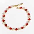 Elegant gold bracelet with square-cut pink and white cubic zirconia on white background - 4mm Red White Gold
