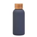 Matte navy blue stainless steel thermos bottle featuring a minimalist natural bamboo lid - 350ml / Dark Gray