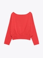 Maglione rosso in maglia con spalle scoperte e polsini a costine da donna vestibilità comoda - S / Rosso