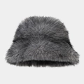 Dettaglio cappello bucket in finta pelliccia grigio scuro con calda trama morbida - M (56-58cm) / Grigio