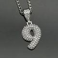 Hip hop silver-plated number 9 bubble pendant necklace fully iced out with white crystals - Number 9 / Pendant Only / Steel