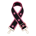 Adjustable wide shoulder strap with pink star pattern and golden metal buckles - Black