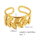 Detailansicht des goldenen Edelstahl-Olivenblatt-Rings mit 1,0 cm Breitenangaben - Olivenzweig Blatt Stil (Y002)