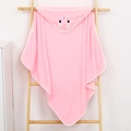 Soft pink hooded baby bath towel with coral fleece fabric and cute animal ears - Rabbit Style / 80CM*80CM / Bright Pink