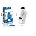 Portable white optical microscope for kids with blue packaging and size dimensions - English Packaging / White