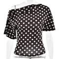 Top aderente a pois da donna con una spalla scoperta e maniche corte in stile nero - L / Marrone a Pois