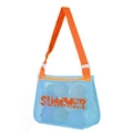 Blue mesh beach bag with orange adjustable strap and Summer print for kids - SUMMER Blue with Orange Strap