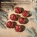 Red Christmas foam ball ornaments with gold beads, 4.5cm festive tree decorations - Red & Gold (6 Pcs)