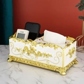 European ivory marble tissue box with gold floral relief and remote control holder - Multi-functional / Gold White