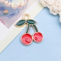 Cute cherry shaped gold plated alloy charm with red enamel finish for jewelry DIY crafts - 1 Piece (12x18mm)