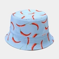 Macro detail of cotton twill texture and reinforced stitching on blue chili bucket hat - M(56-58cm) / Light Blue