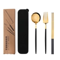 Portable stainless steel cutlery set with black and gold spoon fork and chopsticks - Black Gold Spoon Fork Chopsticks 3-Piece Set - Black Box