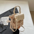 Mini crossbody bag in beige and pink rhombus pattern with a cute bunny charm - Off-white Diamond Lattice with Pendant
