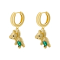 Boucles d'oreilles ours dorées avec muguet et zircon vert sur fond blanc éclatant - Ours Zircon Vert Doré