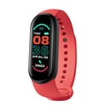 Smart fitness tracker with red silicone band displaying time and step count data - Thimble Style (Hryfine) / Red