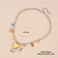 Silver bead necklace with gold heart cross and bow pendants in stainless steel - Smooth Big Heart DIOS Plate (6# Smooth Heart)