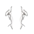Detailed view of mermaid earrings in polished silver stainless steel on white background - Steel Color Mermaid